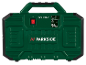Green portable electric generator with on/off switch and 94 dB noise level.