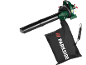 Green and black leaf blower with a collection bag.