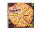 Stonebaked four cheese pizza with a crispy base, packaged in a cardboard box.
