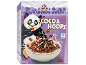Cocoa cereal box with a panda and a bowl of cereal with milk.