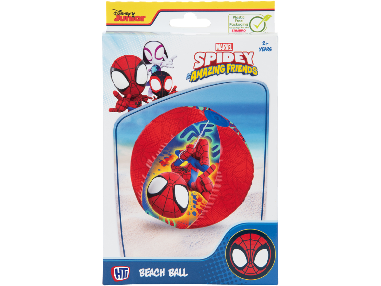 Spidey and His Amazing Friends beach ball, with plastic-free packaging, for ages 2+.