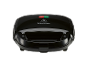 Black sandwich maker with a red and green indicator light and a logo on the lid.