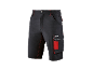 Black work shorts with red stitching and side pockets.
