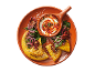 Focaccia with red onion, sun-dried tomatoes, spinach, and a bowl of tomato sauce with yogurt.