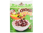 Chocolate cereal box with a cartoon monkey and a bowl of cereal with milk.