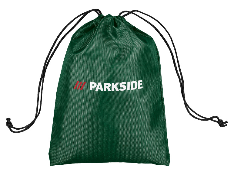 Green drawstring bag with the brand logo in the center.