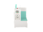 Wooden doctor role-play set with optometric chart and turquoise seat.