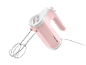 Pink and white hand mixer with whisks