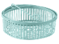 Light blue round plastic basket with handles, for laundry or storage.