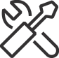 Icon of a crossed wrench and screwdriver, symbolizing tools or settings.