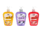 Three moisturizing liquid soaps with coconut and passion fruit, elderflower, and pomegranate scents.