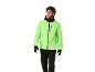 Man in a bike helmet and a fluorescent green cycling jacket with reflective details.