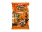 Orange bag of Halloween fruit-flavored candy with tattoos and a pumpkin character.