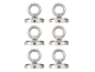 Six silver magnetic hooks with eyelets, arranged in two columns.