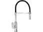 Chrome kitchen faucet with black flexible hose