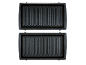 Open sandwich maker with two non-stick grill plates on a black background.