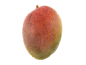 A single ripe mango with red and green skin.