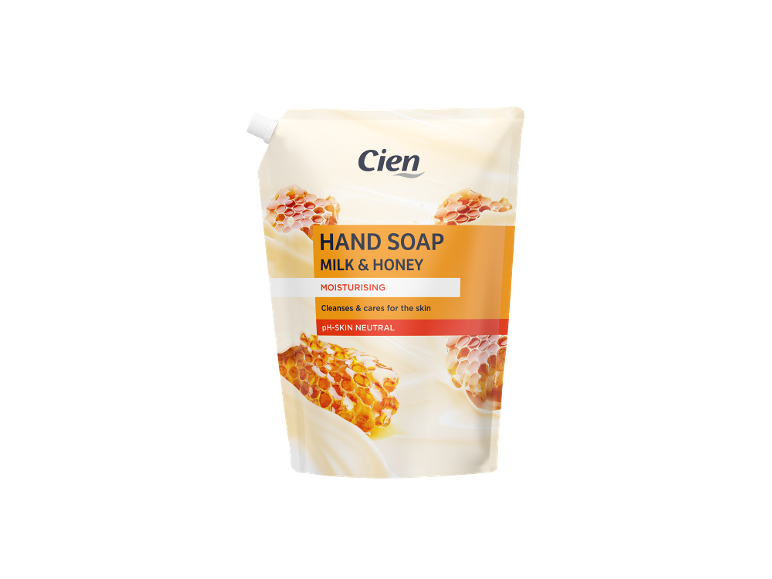 Moisturising hand soap milk & honey in a refill pouch, pH-skin neutral.