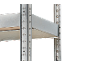 Metal shelving system with perforated uprights and shelves.