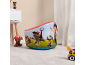 Inflatable children's armchair with cartoon characters, plush toy, and small toy car.