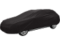 Black car cover fully covering the vehicle, with visible wheels.