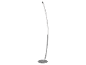 Modern floor lamp with a silver curved pole and a round base.