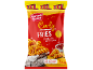 XXL bag of seasoned curly fries, with cooking instructions and a weight of 1 kg.