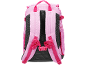 Pink children's backpack with adjustable straps and mesh back panel.