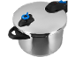 Metal pressure cooker with lid and black handle