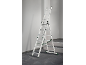 Multi-functional aluminum ladder with green straps, in a modern indoor setting.