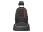 Black car seat cover with red accents and headrest.