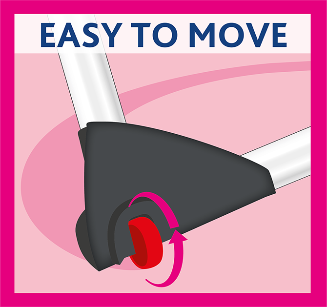 Easy to move: red swivel wheel on a grey mount.