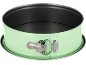 Light green springform cake tin with a black non-stick interior.