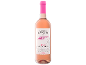 Rosé wine bottle with pink foil, white label, and black text.