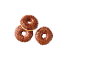 Three chocolate donuts with chocolate sprinkles on a black background.