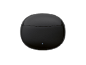Black wireless earbud charging case with an indicator light.