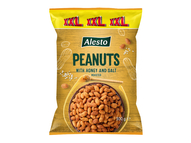 XXL pack of roasted peanuts with honey and salt, 300g.