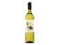 White wine bottle with an artistic label featuring an elephant, people, and grapes.
