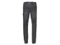 Dark grey cargo jeans with an elastic waistband and side pockets.