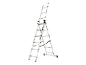 Multifunctional aluminum telescopic ladder with green safety straps, in 'A' position.