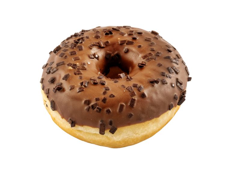 Donut with chocolate icing and chocolate sprinkles.