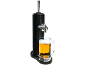 Black beer dispenser with chrome tap and full beer mug.