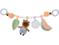 Baby play arch with soft fruit and animal toys.