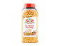 All-purpose seasoning jar with floral label and spoon of spices.