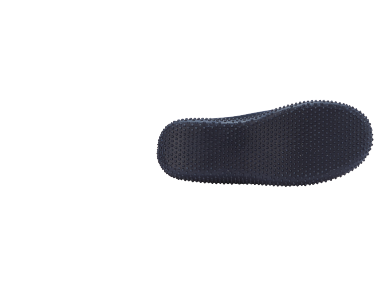 Black shoe sole with small anti-slip nubs, viewed from below.