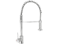 Chrome kitchen faucet with pull-down spray and spring, featuring a side control lever.