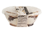 Double chocolate ice cream in a clear container with nutritional information.