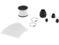 Vacuum cleaner filter and adapter set, including a filter, bags, and clamps.
