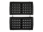 Open waffle maker with four rectangular baking plates.