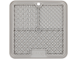 Grey lick mat with three different textures: diamonds, dots, and grid.